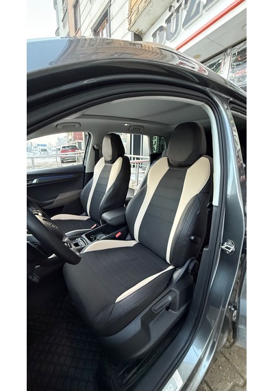 Skoda Karoq Uyumlu Araca Özel Deri Oto Koltuk Kılıfı 158537 Siyah