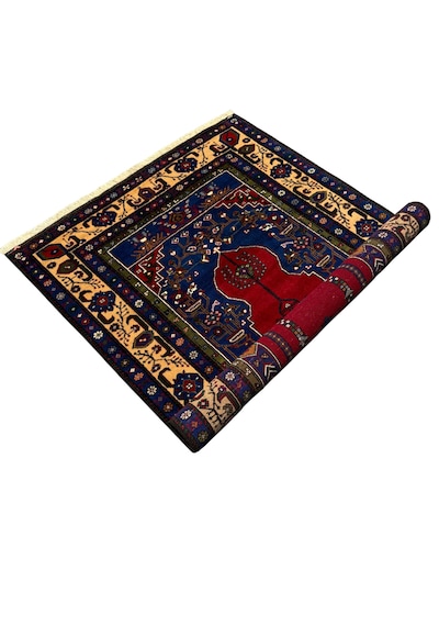 El Dokuma Sıfır Taşpınar Halısı 142x240 Lacivert Kırmızı Kök Boya %100 Yün Halı