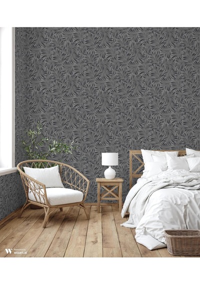 Seven 7812-4 Yaprak Desenli Gri Duvar Kağıdı 16,50 M2