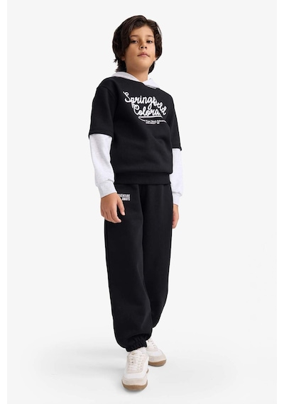Defacto Erkek Çocuk Oversize Geniş Kalıp Beli Lastikli Baskılı Eşofman Altı G5635a825cwbk81 Siyah-bk81