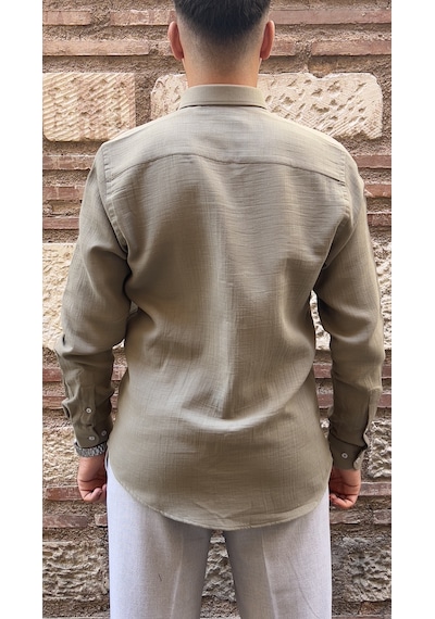 Slim Fit Uzun Kol Müslin Pamuk Rahat Nefes Alabilen Kumaştan Yaka Düğmeli Hediye Kutulu Erkek Gömlek Fs-004202 - Haki-2867 Slim Fit Uzun Kol Müslin Pamuk Rahat Nefes Alabilen Kumaştan Yaka Düğmeli Hediye Kutulu Erkek Gömlek Fs-004202 - Haki-2867