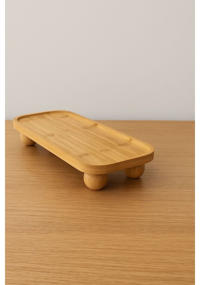 Bambu Top Ayaklı Dikdörtgen Oyuklu Stant, Bambu Sunumluk 15x35cm Bambu
