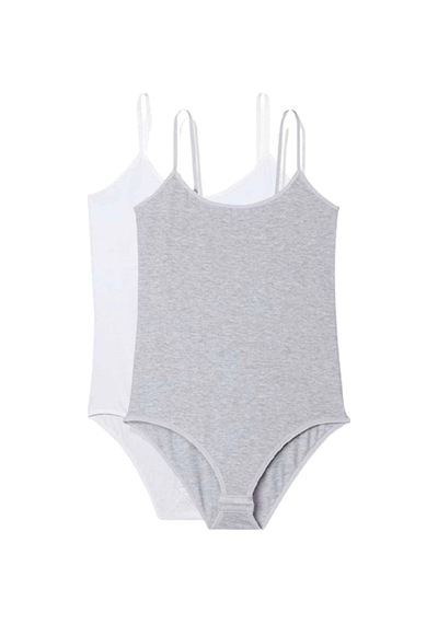 Royaleks 2 Adet İp Askılı Kadın Çıtçıtlı Body Beyaz Ve Gri Çok Renkli