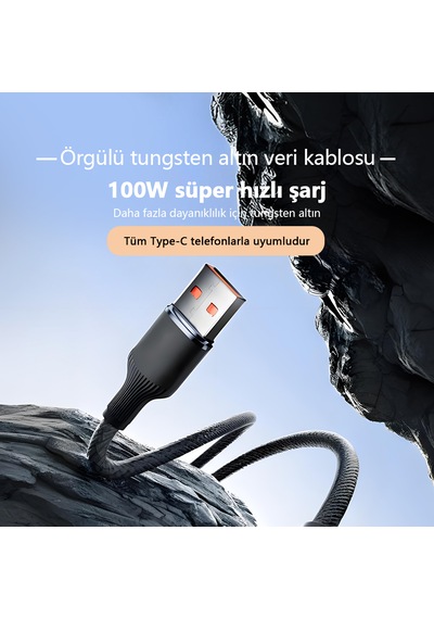 100w Süper Hızlı Şarj Kablosu Type C 1.5m Dayanıklı Dokuma Veri Aktarımlı 1.5 M