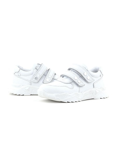 Rakerplus Hakiki Deri Beyaz Metal Detaylı Kız Çocuk Sneakers Ayakkabı Beyaz