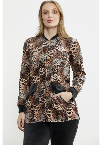 Sementa Leopar Desenli Tunik Kadife Takım - Siyah Siyah