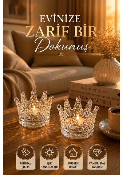 2'li Set Kristal Taç Mumluk Şeffaf Diğer