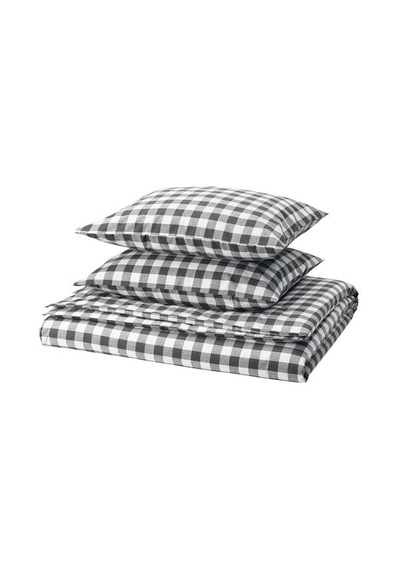 Ikea Ektandvınge Çift Kişilik Nevresim Seti, Beyaz Siyah-kareli, 240x220/50x60 Cm