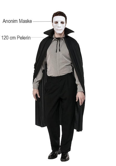 Siyah Renk Yakalı 120 Cm Pelerin Ve Beyaz Anonim Maske 5691 "