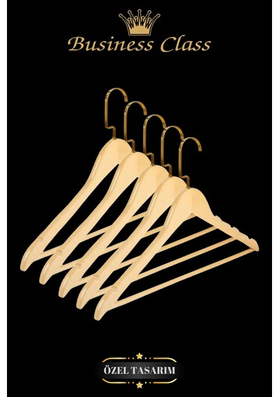 Ceket Askısı Business Class 45 Cm Gold İtalyan Kanca Buluz Elbise Ahşap Askı 5 Adet Diğer