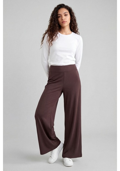 Kahverengi Comfort Fit Geniş Paça Korsajlı Palazzo Kadın Pantolon - 94681