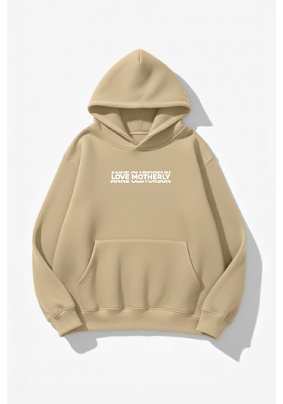 Uyguntarz Unisex Yumuşak Dokulu Anne Oluyorsun Baskılı Tasarım Oversize 3 İplik Hoodie Sweatshirt Bej