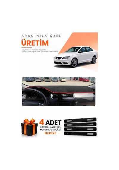 Seat Toledo 2013-2017 Uyumlu Torpido Koruma Örtüsü Oto Kılıfı - Siyah Kırmızı