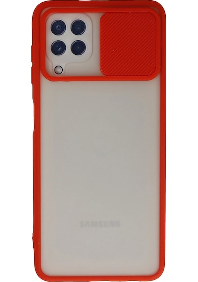 Newface - 796 - Samsung Galaxy A22 Kılıf Palm Buzlu Kamera Sürgülü Silikon - Matxzngz - - Kırmızı