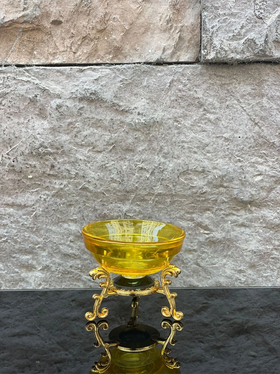 Dekoratif Kristal Cam Tekli Renkli Sunum Çanağı Sarı