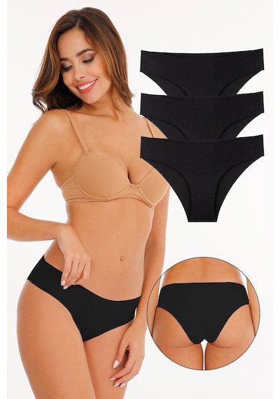 Sensu Kadın Lazer Kesim Düşük Bel Beli Lastikli Slip Külot 3'lü Paket Set Siyah Siyah