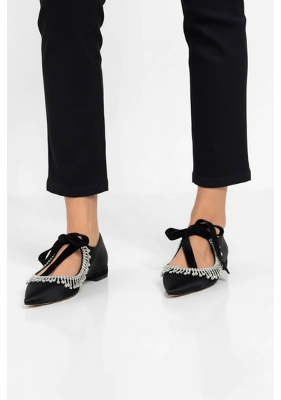 Zenneshoes Eloura Kadın Taşlı Abiye Babet siyah