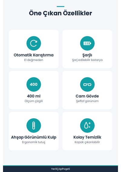 Otomatik Karıştırıcılı Kupa Bardak - Cam - Şarjlı Cam - Şeffaf