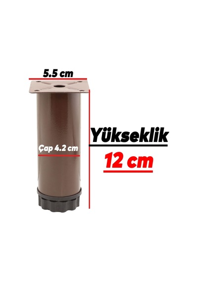 Badem10 Mobilya Kanepe Baza Koltuk Metal Destek Ayağı Ayarlanabilir Kahverengi Ayak 12 Cm 6395751