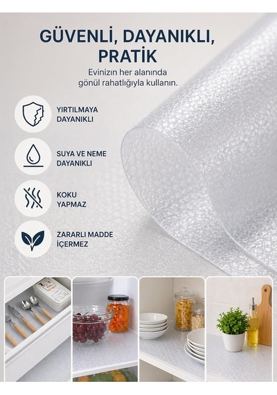 Beylini%100 Eva Şeffaf Raf Örtüsü 2 Mt X 30 Cm Kesilebilir Buzdolabı Çekmece Raf İçi Tezgah Üstü Kaplama Su Ge