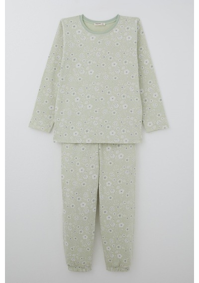 Breeze Kız Çocuk Pijama Takımı Çiçek Desenli 9-12 Yaş, Su Yeşili