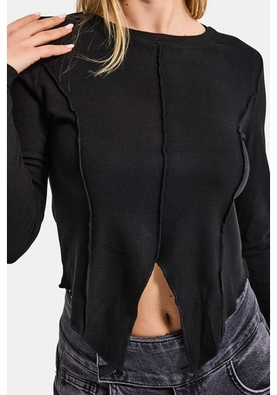it's basic Kadın Siyah Renk W5 Asimetrik Kesim Crop Fit Tasarım Body