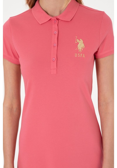 U.S. Polo Assn. Kadın Koyu Pembe Polo Yaka Mini Boy Örme Elbise 50297457-VR167