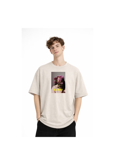 Misa Tahtakale Blurry - Oversize Erkek Tişört Bej Çok Renkli