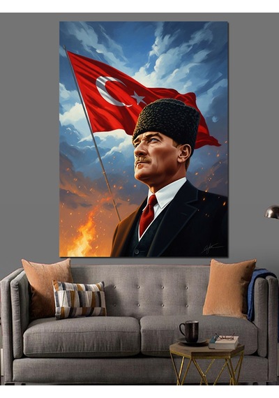 Bayraklı Ve Şık Mustafa Kemal Atatürk Dekoratif Kanvas - Mdf Ahşap Tablo
