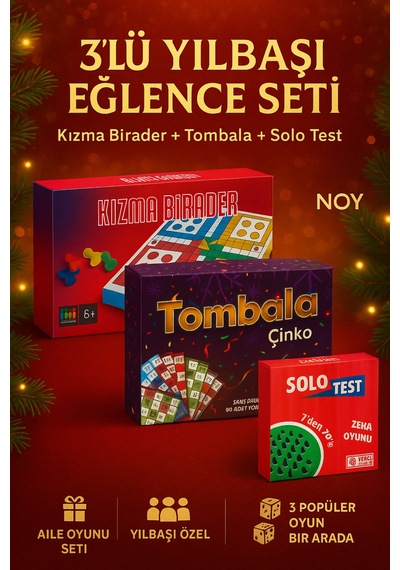 Hediye Zeka Oyunları 3 Lü Yılbaşı Oyun Seti Tombala + Kızma Birader + Solo Test
