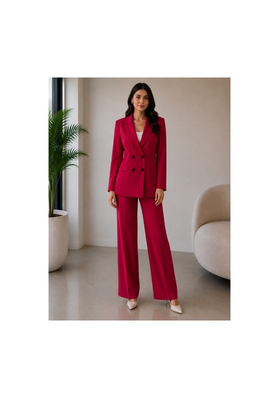 Gül&can Butik Kadın Kirmizi Ceket Pantolon Takım Şık Ve Modern Kırmızı