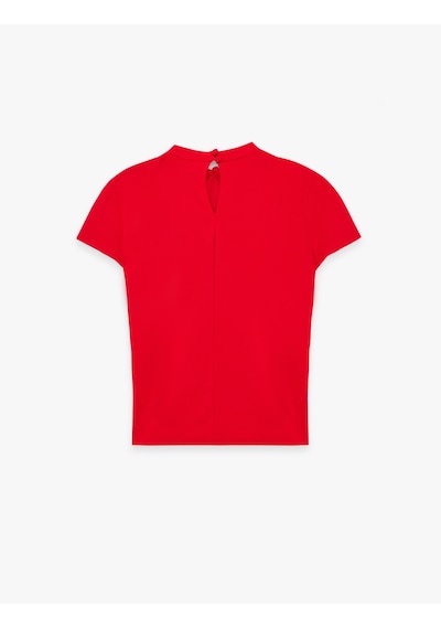 Koton Krep Scuba Kumaş Slim Fit Kısa Kollu Düğmeli Dik Qipao Yaka Tişört Kırmızı 6sak50394ek