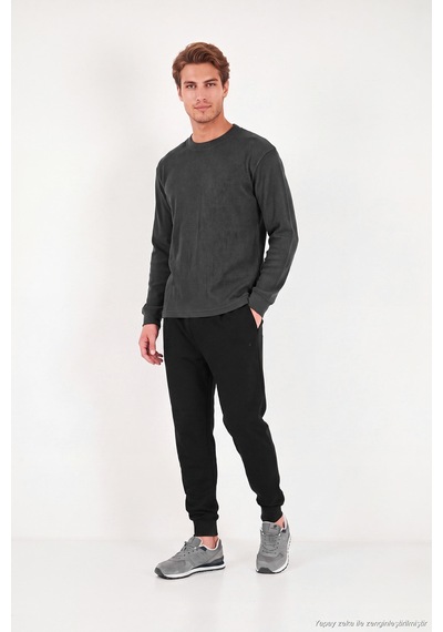 Buratti Pamuk Karışımlı Relaxed Fit Bisiklet Yaka Kazak Erkek Sweat 5905837 Antrasit