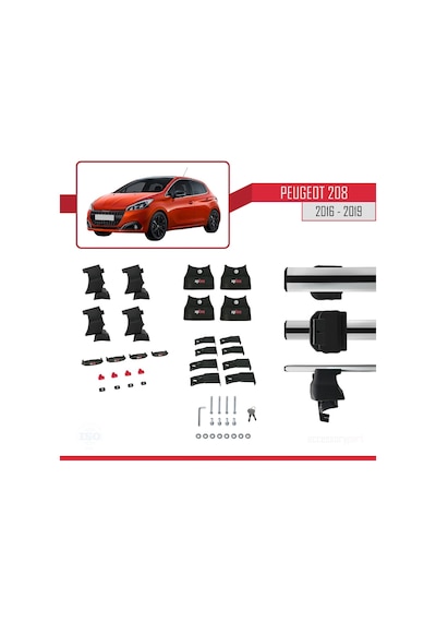 Peugeot 208 2015-2019 Arası İle Uyumlu Ace-4 Ara Atkı Tavan Barı Gri