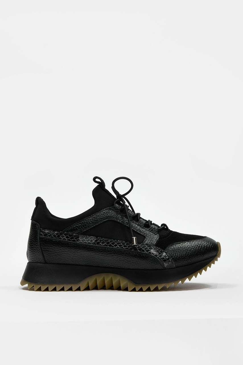 Sidney Siyah Hakiki Deri Yılan Desenli Kadın Sneaker Siyah