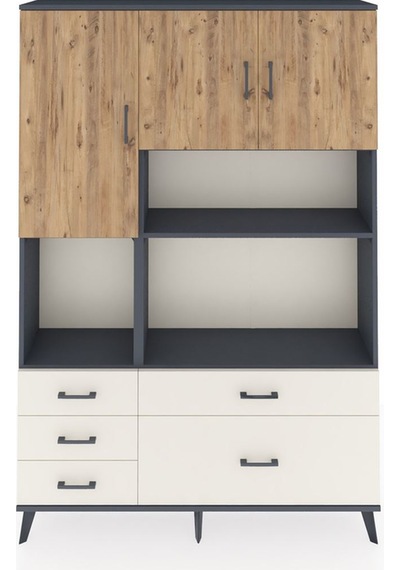 Arges Dolap 8 Raflı 5 Çekmeceli 3 Kapaklı 132x30x195 Antrasit... Antrasit