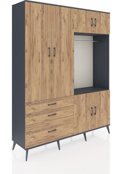 Hyperion Gardrop 7 Raflı 3 Çekmeceli Tek Askılı 176x44x221 Antrasit-çam Çam Hyperion Gardrop 7 Raflı 3 Çekmeceli Tek Askılı 176x44x221 Antrasit-çam Çam