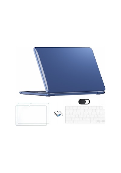 Apple MacBook Uyumlu Neo 13 İnç A18 Pro A3404 Kılıf +2adet Ekran Koruyucu +otg +klavye Koruyucu Lacivert