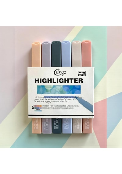 6 Lı Kare Tip Highlighter Fosforlu Kalem Cream Serisi Tek Renk