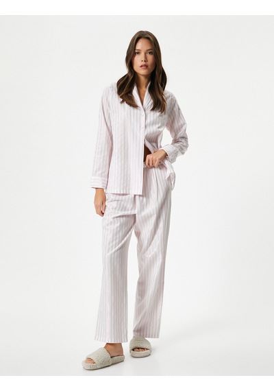 Koton Pijama Altı Düz Paça Beli Lastikli Pınk Strıpe 4slk50038mw Pembe Çizgili Pembe