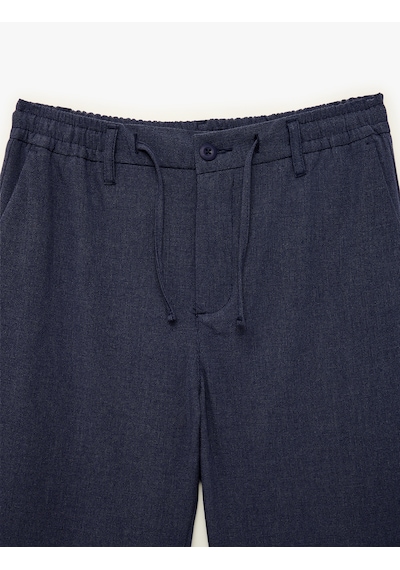Koton Duble Paça Cepli Viskon Karışımlı Beli Bağcıklı Düğmeli Yazlık Kumaş Pantolon Lacivert 6sam40037nw