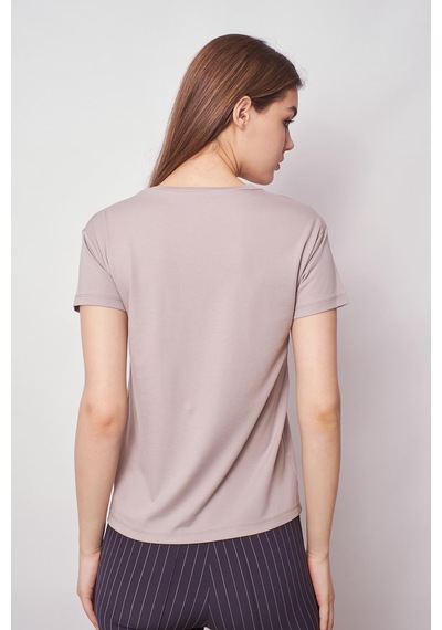 Jument Kadın V Yaka Kısa Kol Likralı Kumaş Şık T-shirt Bluz-gri Gri