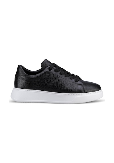 Hatemoğlu Erkek Siyah Deri Esnek Taban Bağcıklı Casual Ayakkabı Sneaker Siyah-beyaz