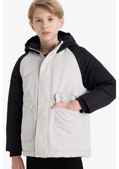 Defacto Erkek Çocuk Su İtici Kapüşonlu Polar Astarlı Parka E9386a825wngr503 Gri-gr503
