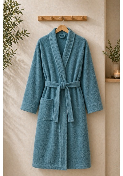 Veramoni Rituals Serisi Pamuklu Kimono Bornoz - Turkuaz - S/m