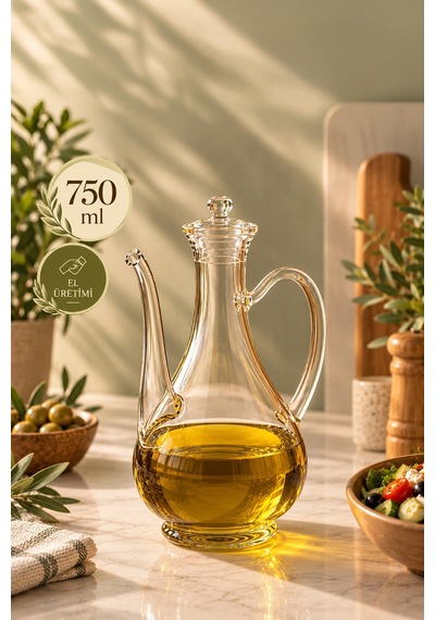 Porsima 5323 Borosilikat Cam İbrik Model Zeytinyağ Şişesi - Yağlık Ve Sirkelik 750ml Cam Şeffaf