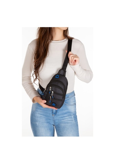 Newish Polo Keten Kumaş Usb Kulaklık Çıkışlı Fermuarlı Göğüs Ve Omuz Çantası 16x22cm New120 - Siyah - Mavi