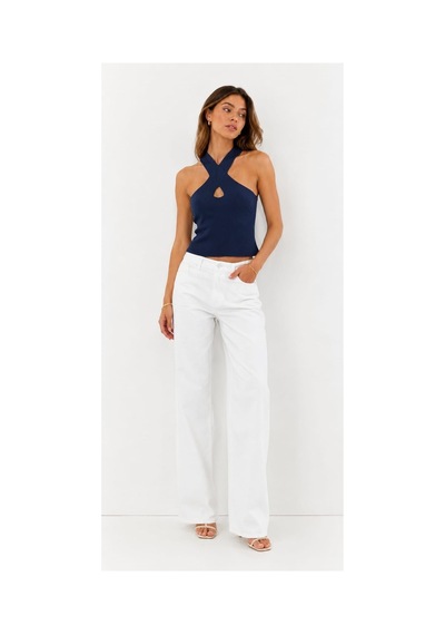 Onno Style Women Kolsuz Askılı Çapraz Yaka Triko Kadın Bluz Lacivert