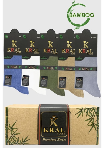 Kral Socks Bambu Erkek Çorap Klasik Soket Uzun Yazlık Dikişsiz 5'li Kutulu Çok Renkli