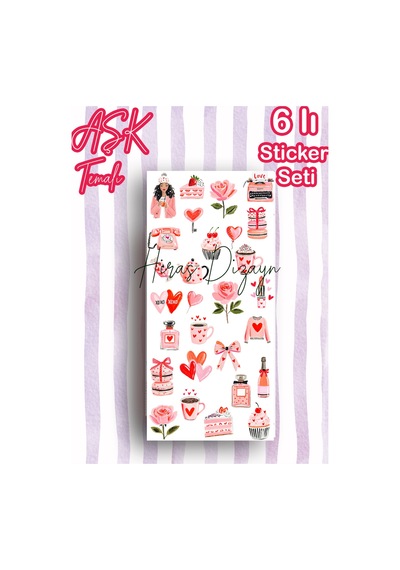 6’lı Aşk ve Sevgililer Günü Sticker Seti Ajanda Scrapbook Dekoratif Etiket